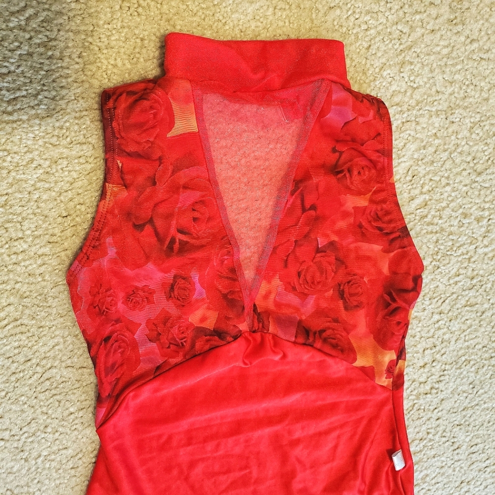 Class In Women Ballet Leotard, Red, Floral,  M